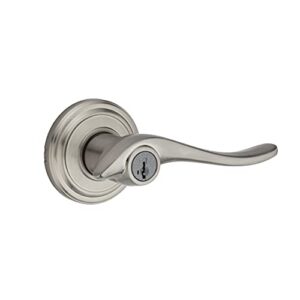 kwikset 97402-862 avalon entry lever featuring smartkey re-key security, satin nickel