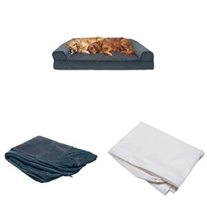 furhaven pet bundle – jumbo plus orion blue orthopedic faux fleece & chenille sofa, extra dog bed cover, & water-resistant mattress liner for dogs & cats