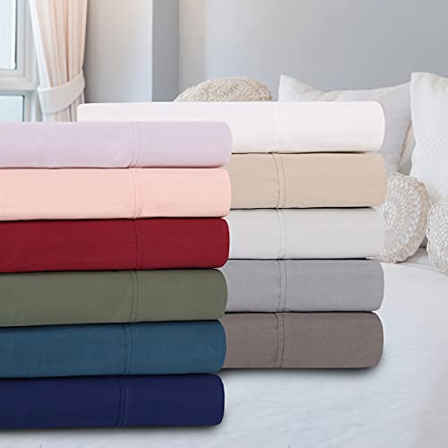 SUPERIOR Cotton Percale Deep Pocket Sheet Set, California King, Navy Blue, 4-Pieces