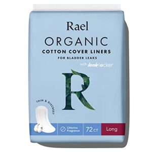 rael incontinence liners for women, organic cotton cover – postpartum essential, regular absorbency, bladder leak control, 4 layer core with leak guard technology, (regular, 72 count)