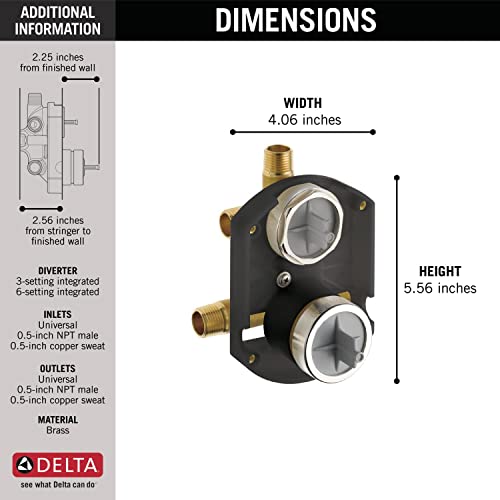 Delta Faucet R22000 MultiChoice Universal Valve 3-Setting 6-Setting Custom Shower Integrated Diverter Rough, Custom Shower Valve Kit, Delta Shower Trim Kit, Brass Construction, R22000