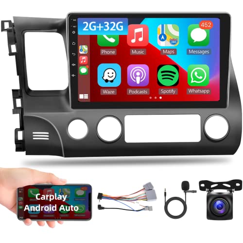 2G+32G for Honda Civic 2006 2007 2008 2009 2010 2011 Wireless Apple CarPlay Android Auto Car Stereo podofo 10.1 Inch Android Touch Screen Bluetooth Car Radio with GPS Navigation WiFi Backup Camera Mic