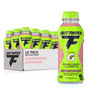 fast twitch energy drink from gatorade, strawberry lemonade, 12oz bottles, (12 pack), 200mg caffeine, zero sugar, electrolytes