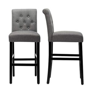 lssbought 30 inches stylish fabric barstools with solid wood legs and button-tufted back,set of 2 (gray)