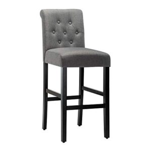 LSSBOUGHT 30 Inches Stylish Fabric Barstools with Solid Wood Legs and Button-Tufted Back,Set of 2 (Gray)