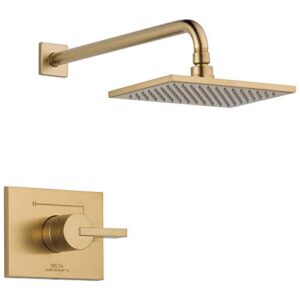 delta faucet vero 14 series single-function shower trim kit with single-spray touch-clean rain shower head, champagne bronze, 2.0 gpm water flow, t14253-cz-we (valve not included)
