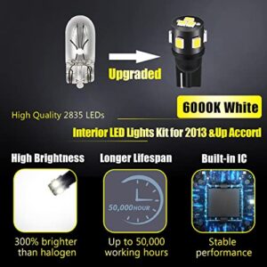 ENDPAGE 14-Pieces Accord LED Interior Light Kit for Honda Accord 2013 2014 2015 2016 2017 2018 2019 2020 2021 2022 White 6000K Interior LED Lighting Package + License Plate Lights, Install Tool