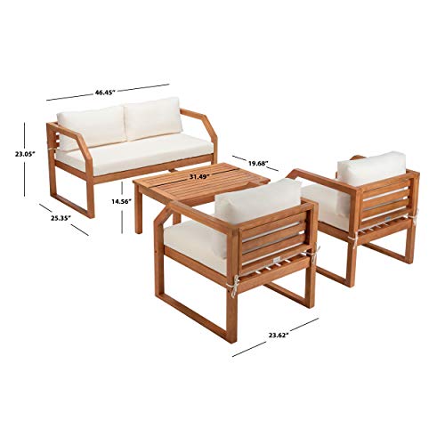 Safavieh PAT7067A Outdoor DREN Natural Brown 4-Piece Beige Seat Cushions Included Patio Set