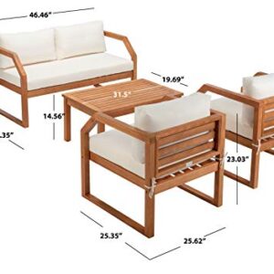 Safavieh PAT7067A Outdoor DREN Natural Brown 4-Piece Beige Seat Cushions Included Patio Set