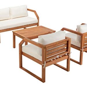 Safavieh PAT7067A Outdoor DREN Natural Brown 4-Piece Beige Seat Cushions Included Patio Set