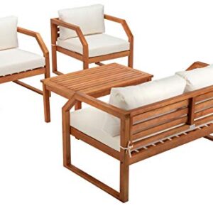 Safavieh PAT7067A Outdoor DREN Natural Brown 4-Piece Beige Seat Cushions Included Patio Set