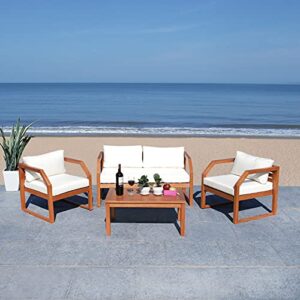 Safavieh PAT7067A Outdoor DREN Natural Brown 4-Piece Beige Seat Cushions Included Patio Set