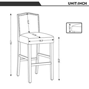 LSSBOUGHT 30 Inches Barstools, Set of 2 Classic Fabric Bar Chairs with Solid Wood Legs,for Kitchen Dining Room Side Chairs(Laguna)