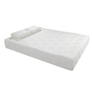 12" Three Layers Cool Medium High Softness Cotton Mattress with 2 Pillows (Queen Size) White