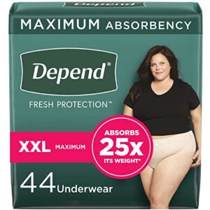 depend fresh protection adult incontinence underwear for women (formerly depend fit-flex), disposable, maximum, extra-extra-large, blush, 44 count, packaging may vary