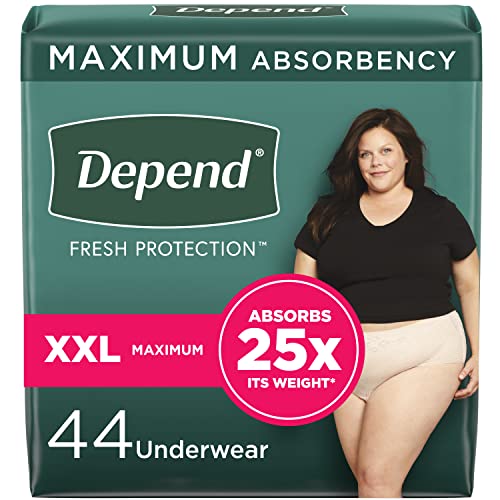 Depend Fresh Protection Adult Incontinence Underwear for Women (Formerly Depend Fit-Flex), Disposable, Maximum, Extra-Extra-Large, Blush, 44 Count, Packaging May Vary