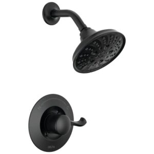 Delta Faucet Esato 14 Series Single-Handle Black Shower Faucet, Shower Trim Kit with 5-Spray H2Okinetic Black Shower Head, Matte Black 142897-BL (Valve Included)