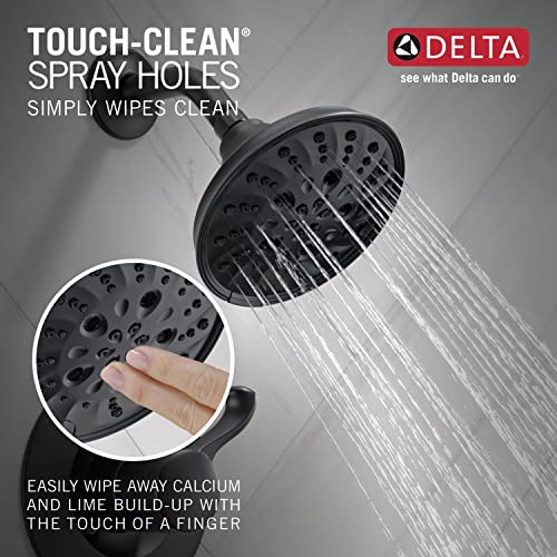 Delta Faucet Esato 14 Series Single-Handle Black Shower Faucet, Shower Trim Kit with 5-Spray H2Okinetic Black Shower Head, Matte Black 142897-BL (Valve Included)