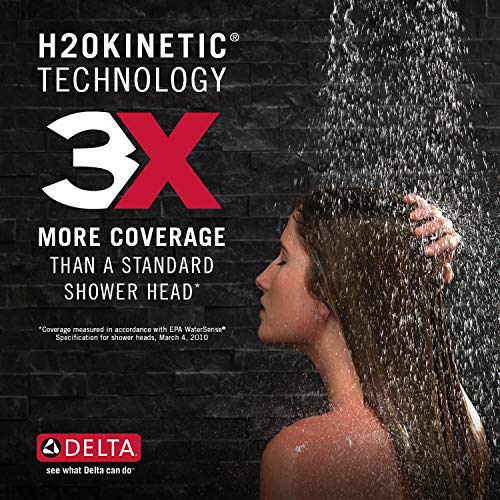 Delta Faucet Esato 14 Series Single-Handle Black Shower Faucet, Shower Trim Kit with 5-Spray H2Okinetic Black Shower Head, Matte Black 142897-BL (Valve Included)