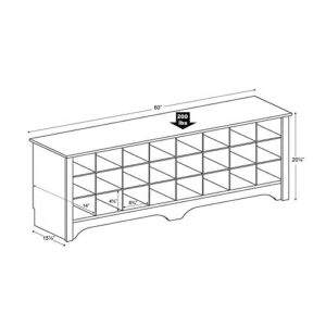 Prepac 24 Shoe Cubby Wide Hall Bench, 15.5" D x 60" W x 20.25" H, White