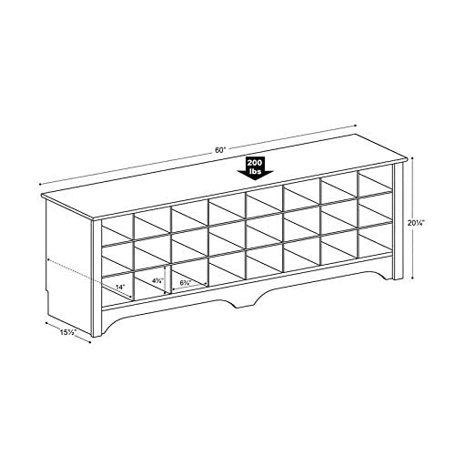 Prepac 24 Shoe Cubby Wide Hall Bench, 15.5" D x 60" W x 20.25" H, White