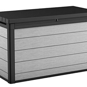 Keter Denali 200 Gallon Resin Large Deck Box-Organization and Storage for Patio Furniture, Outdoor Cushions, Garden Tools and Pool Toys, Grey & Black