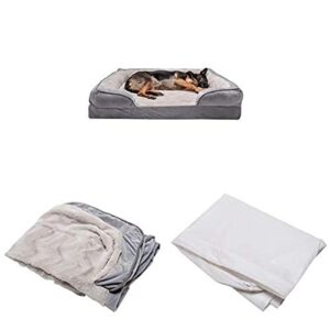 furhaven pet bundle – jumbo plus granite gray memory foam plush & velvet waves perfect comfort sofa, extra dog bed cover, & water-resistant mattress liner for dogs & cats