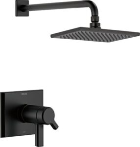 delta faucet pivotal tempassure matte black shower faucet with matte black rain shower head, rainfall shower head, matte black shower system, matte black t17t299-bl (valve not included)