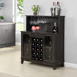 Home Source Bar Cabinet with Wine Rack and Glass Doors in Charcoal Finish