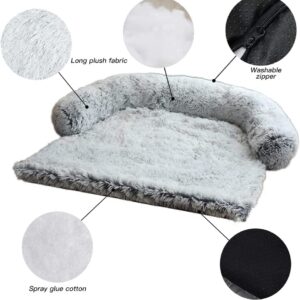 Fluffy Dog Bed for Couch Cover Dog Bed with Sides for Small, Medium Large Dogs; Protect Upholstered Chair Leather Sofa from Shedding Hair Claw Damage; Cat Dog Bed Blanket (Medium, Grey)