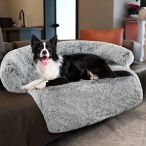 Fluffy Dog Bed for Couch Cover Dog Bed with Sides for Small, Medium Large Dogs; Protect Upholstered Chair Leather Sofa from Shedding Hair Claw Damage; Cat Dog Bed Blanket (Medium, Grey)