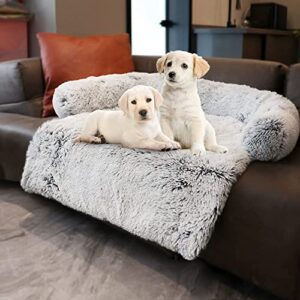 Fluffy Dog Bed for Couch Cover Dog Bed with Sides for Small, Medium Large Dogs; Protect Upholstered Chair Leather Sofa from Shedding Hair Claw Damage; Cat Dog Bed Blanket (Medium, Grey)
