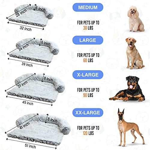 Fluffy Dog Bed for Couch Cover Dog Bed with Sides for Small, Medium Large Dogs; Protect Upholstered Chair Leather Sofa from Shedding Hair Claw Damage; Cat Dog Bed Blanket (Medium, Grey)