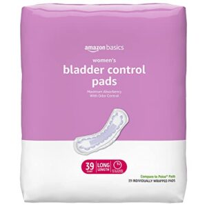 amazon basics incontinence, bladder control & postpartum pads for women, maximum absorbency, long length, 39 count, 1 pack (previously solimo)
