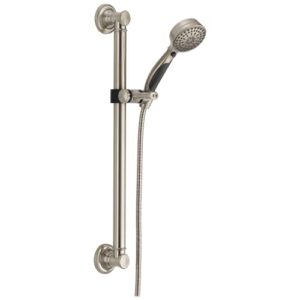 delta faucet 9-spray ada-compliant slide bar hand held shower with hose, stainless 51900-ss