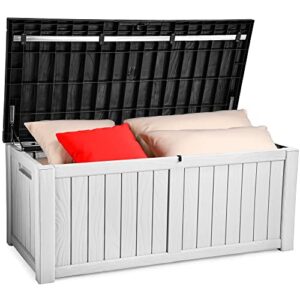 yitahome 120 gallon outdoor storage deck box, large resin patio storage for outdoor pillows, garden tools and pool toys, waterproof, lockable (black&white)
