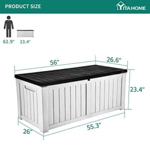 YITAHOME 120 Gallon Outdoor Storage Deck Box, Large Resin Patio Storage for Outdoor Pillows, Garden Tools and Pool Toys, Waterproof, Lockable (Black&White)