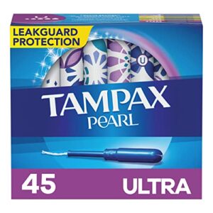 tampax pearl tampons, with leakguard braid, ultra absorbency, unscented, 45 count