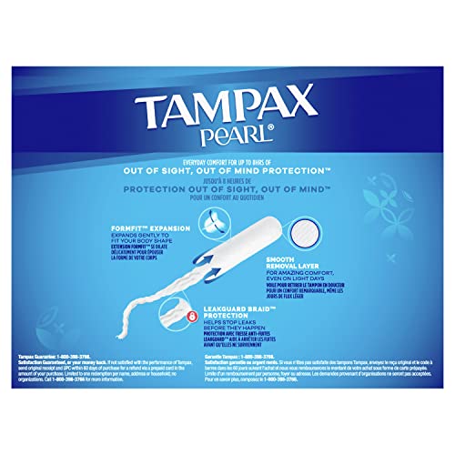 Tampax Pearl Tampons, with LeakGuard Braid, Ultra Absorbency, Unscented, 45 Count