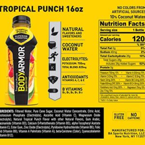 BODYARMOR Sports Drink Sports Beverage, Tropical Punch, Natural Flavor With Vitamins, Potassium-Packed Electrolytes, Perfect For Athletes, 16 Fl Oz (Pack of 12)