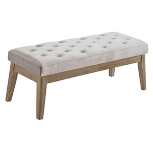 24kf velvet upholstered tufted bench with solid wood leg,ottoman with padded seat-taupe