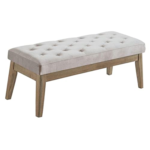 24KF Velvet Upholstered Tufted Bench with Solid Wood Leg,Ottoman with Padded Seat-Taupe