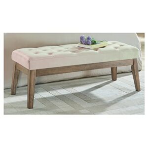 24KF Velvet Upholstered Tufted Bench with Solid Wood Leg,Ottoman with Padded Seat-Taupe