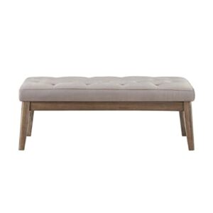 24KF Velvet Upholstered Tufted Bench with Solid Wood Leg,Ottoman with Padded Seat-Taupe