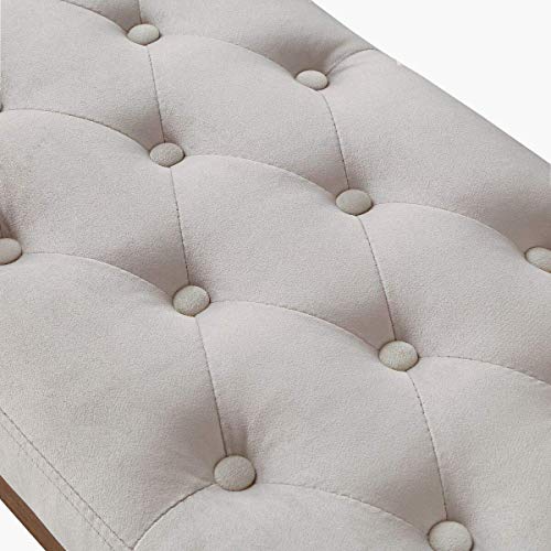 24KF Velvet Upholstered Tufted Bench with Solid Wood Leg,Ottoman with Padded Seat-Taupe