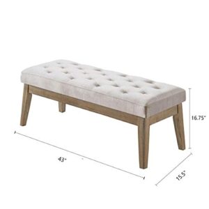 24KF Velvet Upholstered Tufted Bench with Solid Wood Leg,Ottoman with Padded Seat-Taupe