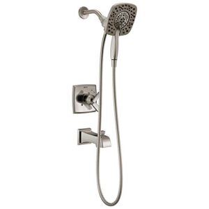 delta faucet ashlyn 17 series dual-function tub and shower trim kit with 2-spray touch-clean in2ition 2-in-1 hand held shower head with hose, stainless t17464-ss-i (valve not included)