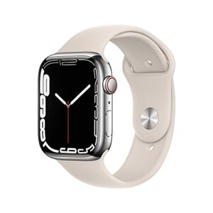 apple watch series 7 [gps + cellular 45mm] smart watch w/ silver stainless steel case with starlight sport band. fitness tracker, blood oxygen & ecg apps, always-on retina display, water resistant