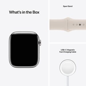 Apple Watch Series 7 [GPS + Cellular 45mm] Smart Watch w/ Silver Stainless Steel Case with Starlight Sport Band. Fitness Tracker, Blood Oxygen & ECG Apps, Always-On Retina Display, Water Resistant