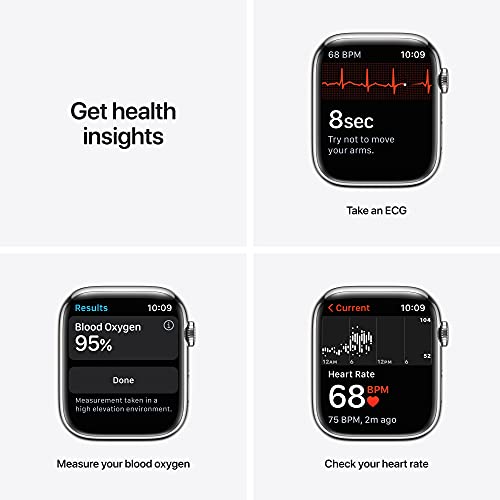 Apple Watch Series 7 [GPS + Cellular 45mm] Smart Watch w/ Silver Stainless Steel Case with Starlight Sport Band. Fitness Tracker, Blood Oxygen & ECG Apps, Always-On Retina Display, Water Resistant